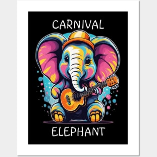 Elephant Serenades elephant playing guitar Posters and Art